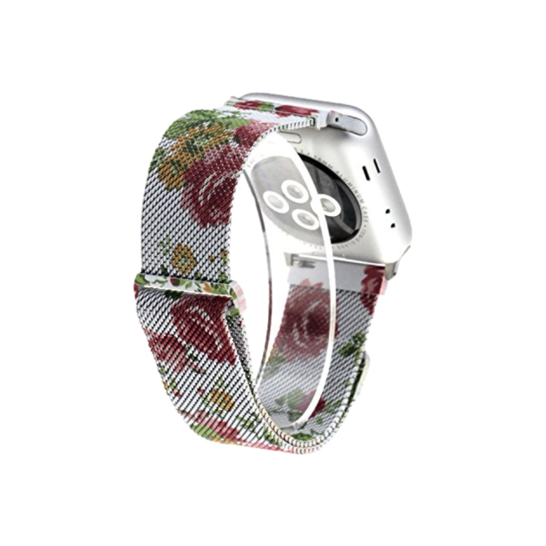 قیمت بند اپل واچ زنانه سفید با طرح گل رز