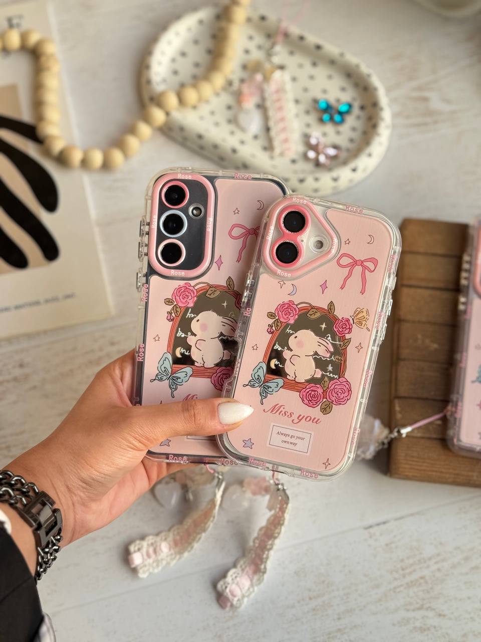 قاب آیفون صورتی فانتزی دخترانه