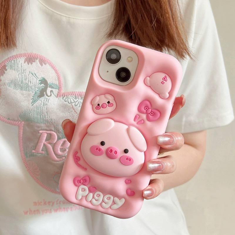 قاب خوک صورتی آیفون پاپ سوکت دار