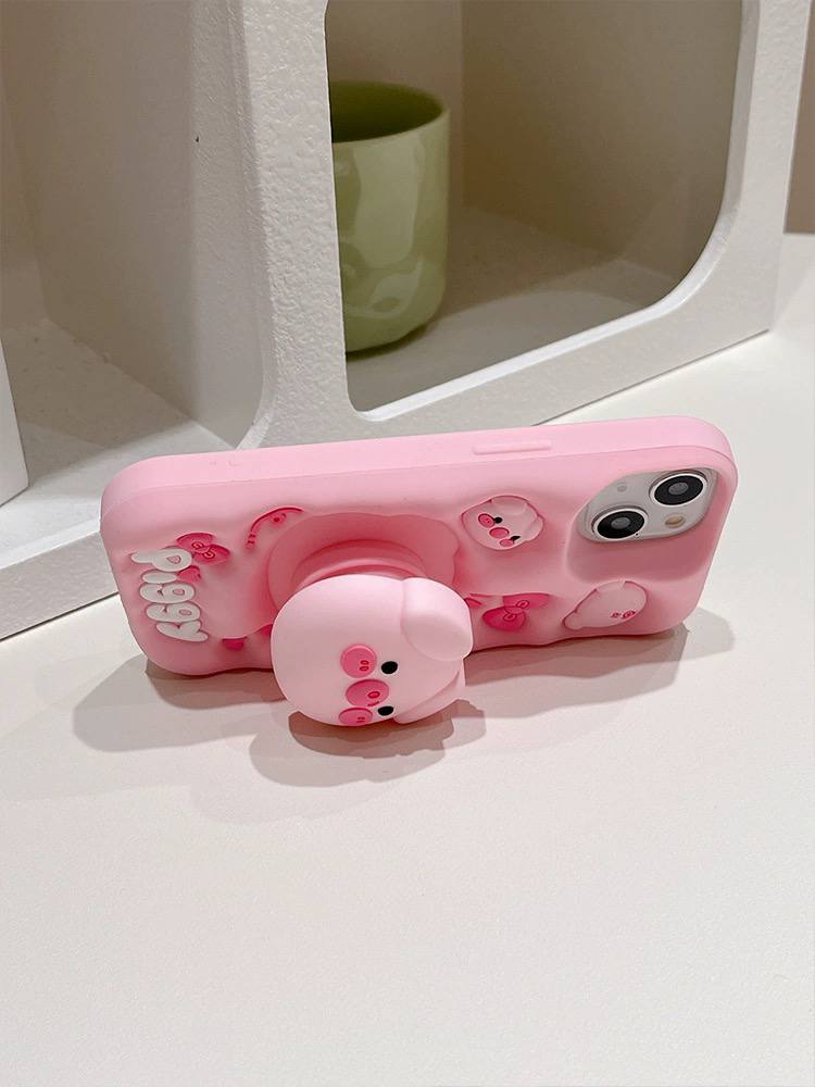 قاب استند شو عروسکی فانتزی آیفون خوک صورتی
