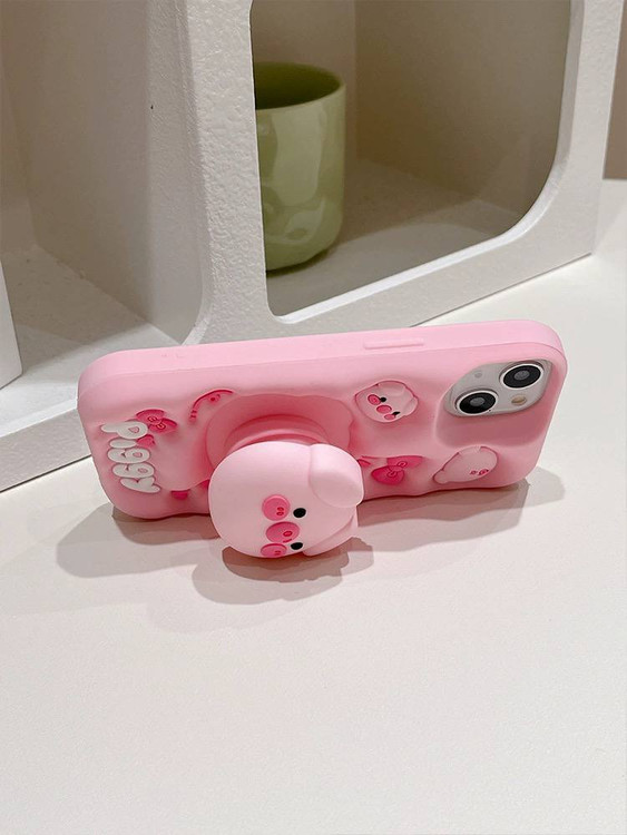 قاب استند شو عروسکی فانتزی آیفون خوک صورتی