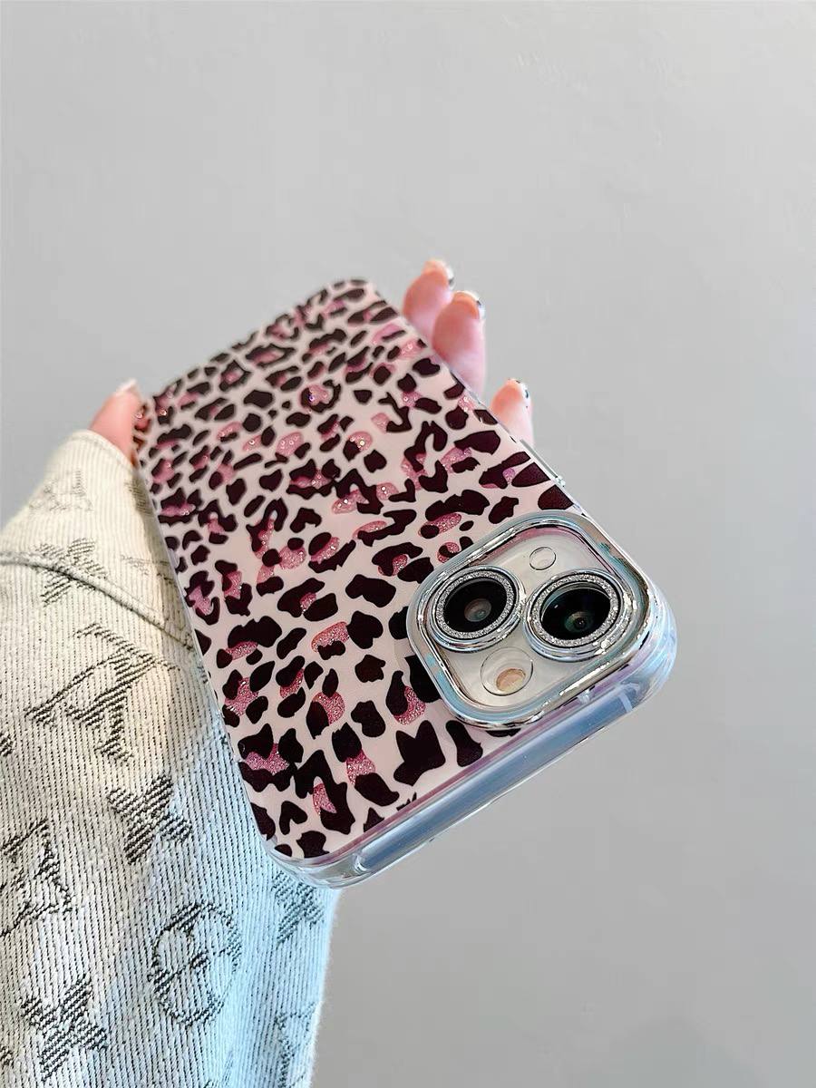 قاب پلنگی صورتی با محافظ لنز اکلیلی شاین