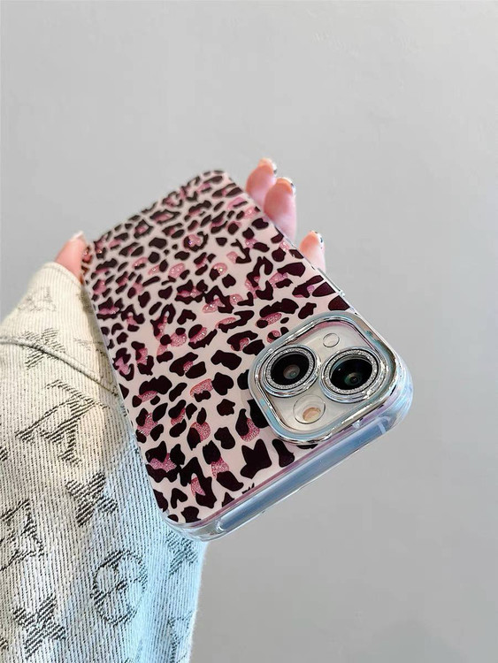 قاب پلنگی صورتی با محافظ لنز اکلیلی شاین