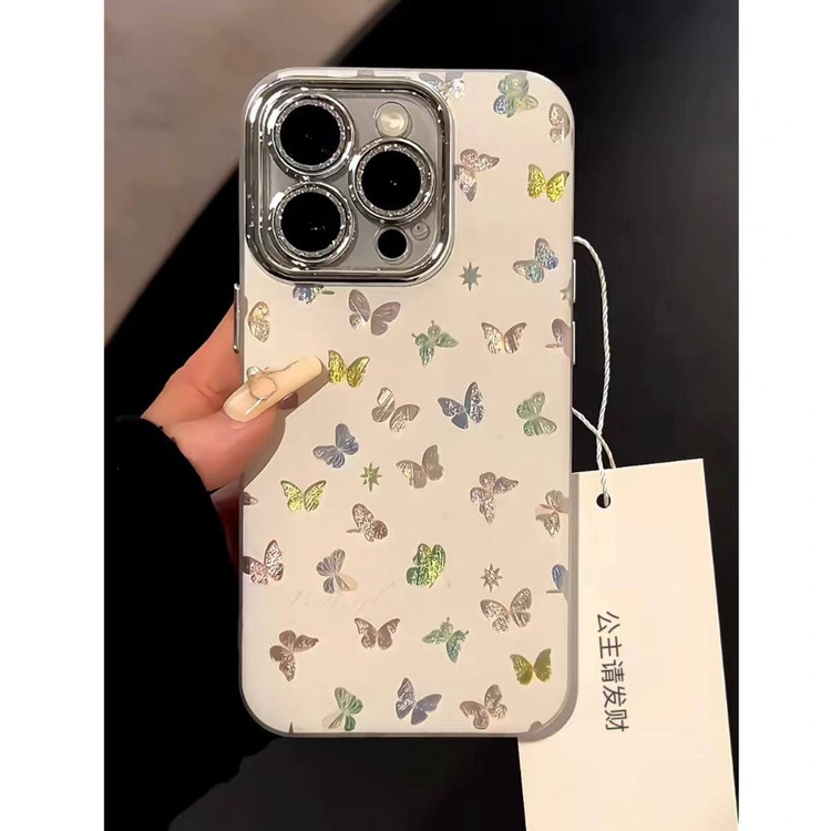 قاب اورجینال با طرح پروانه ریز ریز رنگی با محافظ لنز نگینی