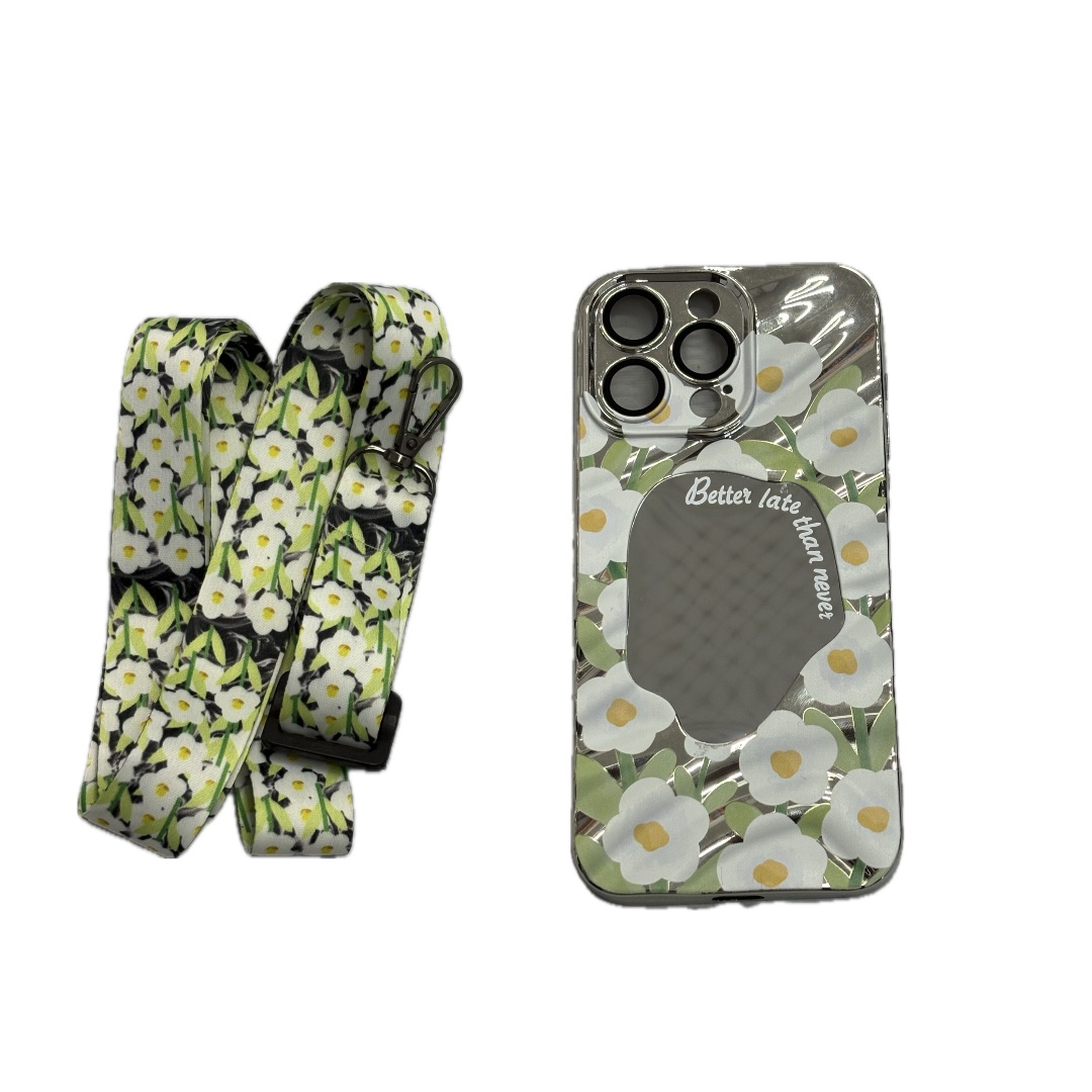 قاب آیفثن فانتزی طرح گل لاله به همراه آینه کاربردی و آویز ست