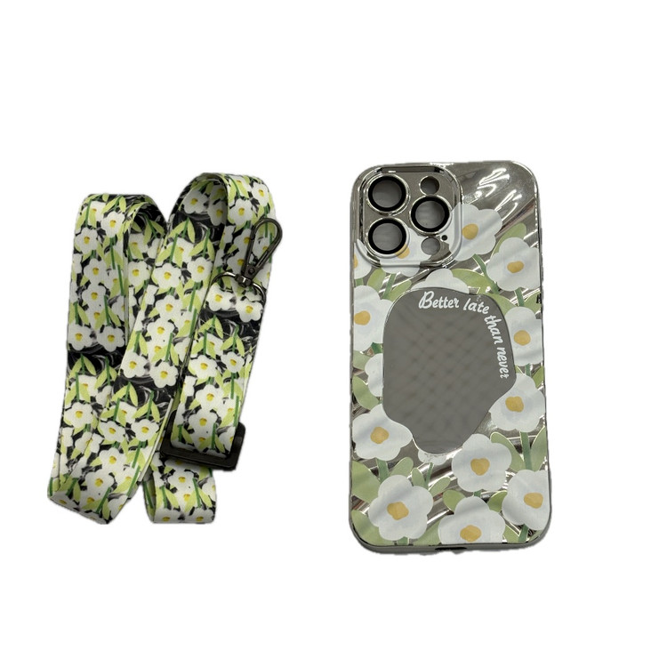 قاب آیفثن فانتزی طرح گل لاله به همراه آینه کاربردی و آویز ست