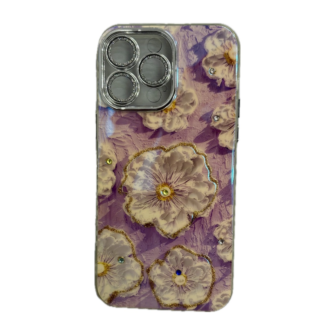 قاب فانتزی آیفون ابرنگی نگین رنگی با محافظ لنز اکلیلی شاین