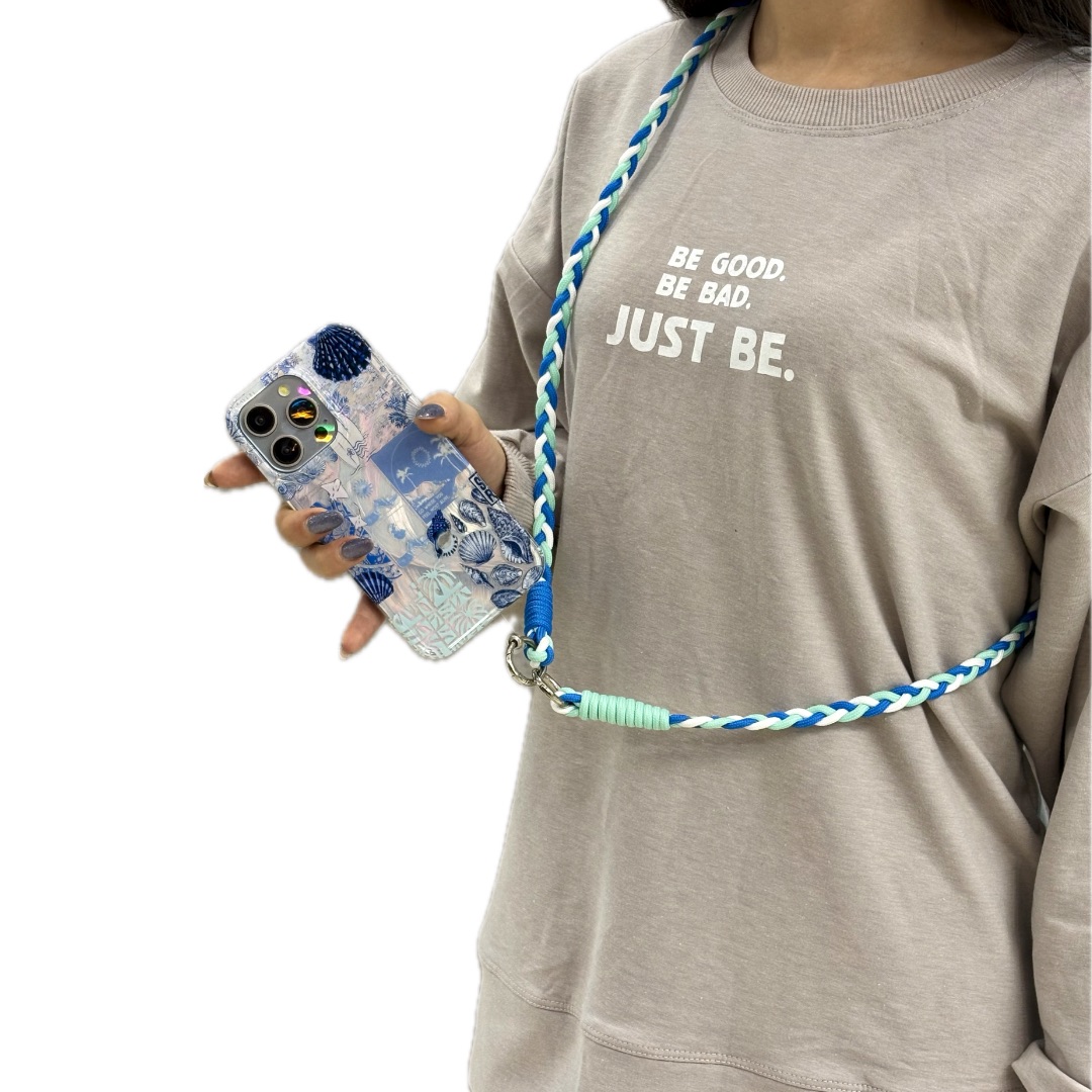 بند آویز موبایل طرح بافت آبی-سفید