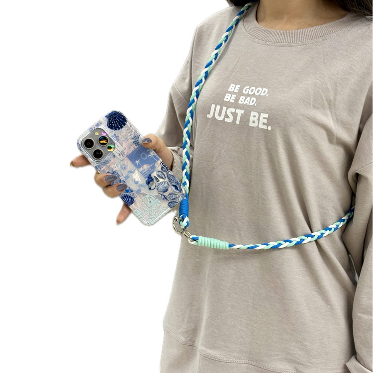 بند آویز موبایل آبی سفید دوقلاب و تک قلاب