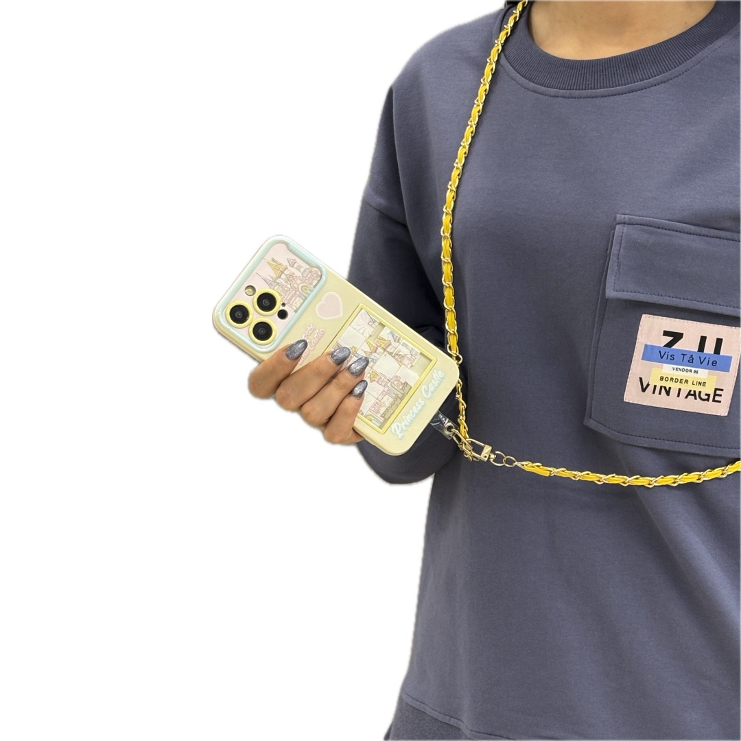 بند آویز موبایل طرح چرمی زرد با زنجیر