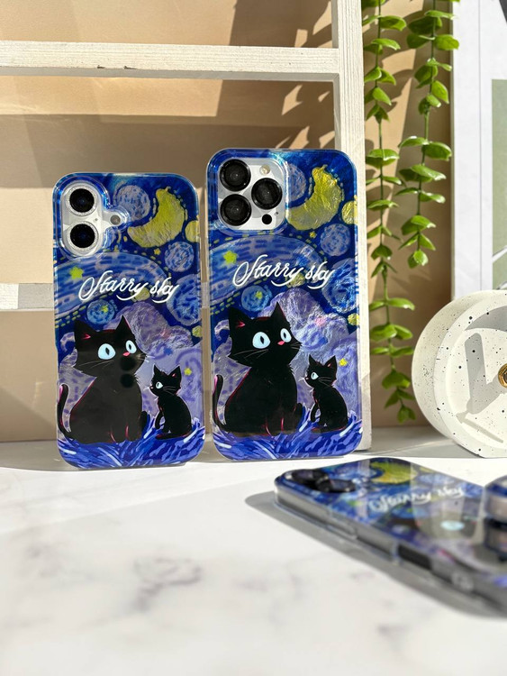 قاب آیفون طرح گربه و شب پرستاره ونگوک