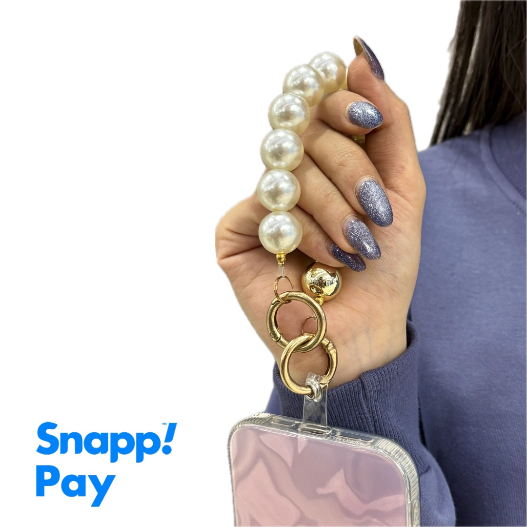 بند آویز موبایل مچی طرح مروارید و مهره طلایی