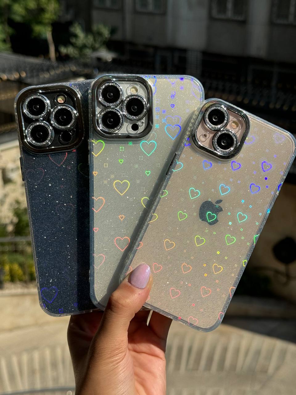 قاب آیفثن شفاف قلب هلوگرامی شاین با محافظ لنز اکلیلی