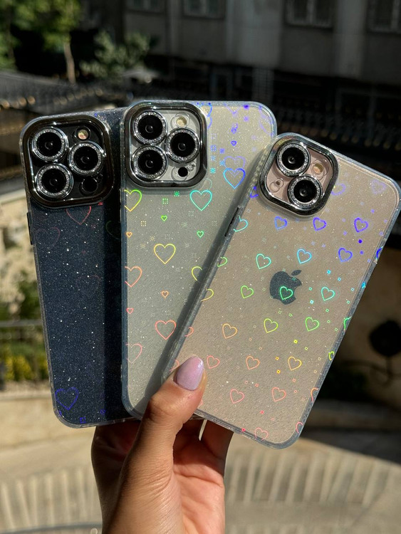 قاب آیفثن شفاف قلب هلوگرامی شاین با محافظ لنز اکلیلی