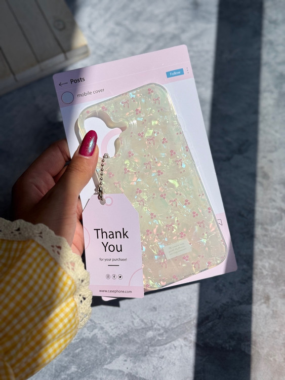 بهترین قیمت قاب آیفون یخی طرح گل و پاپیون با گارانتی سلامت فیزیکی