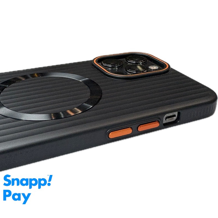 نمای پشت قاب آیفون Orange Line کرکره ای با مگسیف فعال مشکی