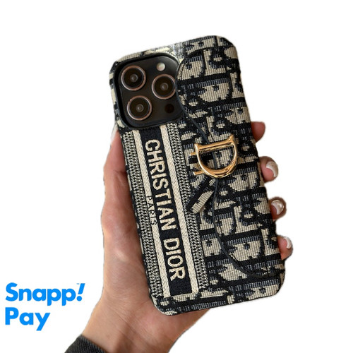 قاب آیفون دیور پارچهای لوکس دارای کیف کارت بانکی و مدارک مدل Dior Fabric iPhone Case