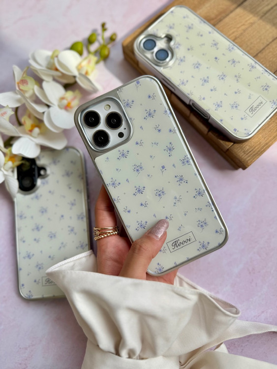 قاب آیفون گلدار بنفش لبه کروم